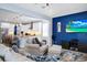 Open-concept living room flows into a modern kitchen, with a TV and comfortable seating at 609 Big Pine Ave, Minneola, FL 34715