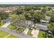 Aerial view of neighborhood with lush trees, manicured lawns, and a screened pool in the back at 708 Valencia Ct, Winter Garden, FL 34787