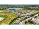 Community aerial view showcasing the neighborhood's layout, lake, and proximity to green spaces at 971 Braewood Dr, Clermont, FL 34715