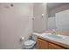 Cozy bathroom with a toilet, vanity, and mirror, ideal for guests at 2717 Camaro Dr, Kissimmee, FL 34746