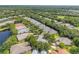 Birds-eye view showing neighborhood with mature trees and a pond at 3017 Glin Cir, Ormond Beach, FL 32174