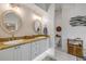 Bathroom featuring double sink vanity with neutral countertops and tiled floors with a walk in toilet at 3017 Glin Cir, Ormond Beach, FL 32174