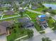 Aerial shot of a home nestled in a neighborhood with a serene lake, lush greenery, and well-maintained landscapes at 3640 Sail Harbor Dr, Kissimmee, FL 34746
