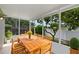 Screened patio with an outdoor dining set and views of the landscaped backyard at 5852 Mariposa Cove Ln, Orlando, FL 32822