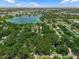 Expansive aerial view showcases property amidst a neighborhood with lake views and mature trees at 610 Kittredge Dr, Orlando, FL 32805