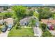 Aerial view of the property featuring its blue exterior and surrounding landscape at 857 Marquis Ct, Kissimmee, FL 34759