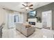Inviting living room with fireplace, tile floors and backyard access, great for entertaining at 857 Marquis Ct, Kissimmee, FL 34759