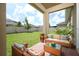Covered patio overlooking a fenced backyard with green lawn at 1222 Castlevecchio Loop, Orlando, FL 32825
