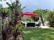 Lush backyard with a red umbrella, lounge furniture, and a sparkling swimming pool at 1420 Knollwood St, Orlando, FL 32804