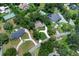 Aerial view of a community with lush landscaping, tennis court and swimming pool at 202 Riverview Dr, Longwood, FL 32779