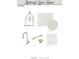 A mood board depicts the kitchen's cabinet color, pendant lights, countertops, faucet, hardware, and backsplash at 2215 Amherst Ave, Orlando, FL 32804