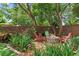 Relaxing backyard fire pit area surrounded by lush tropical landscaping at 2312 S Summerlin Ave, Orlando, FL 32806