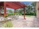 Outdoor brick patio featuring a pergola, dining set, and lush greenery at 8162 Prestbury Dr, Orlando, FL 32832