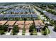 High angle view of residential neighborhood featuring sidewalks, streets, mature trees, and private swimming pools at 9023 Shadow Mountain St, Davenport, FL 33896