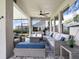 Relaxing covered patio with ceiling fan, plush seating, tv, and beautiful view of backyard at 9128 Sonoma Coast Dr, Winter Garden, FL 34787