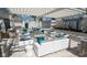 Cozy outdoor lounge area with white sofas, decorative pillows, and a modern pergola at 9128 Sonoma Coast Dr, Winter Garden, FL 34787