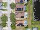 Aerial view of a house with a screened-in pool, solar panels, and a view of a pond in a serene neighborhood at 1111 Liberty Hall Dr, Kissimmee, FL 34746