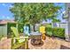 Private backyard features a brick patio, mature tree, and Adirondack seating around a fire pit at 1191 Honey Blossom Dr # D, Orlando, FL 32824