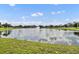 Scenic pond view with a fountain, surrounded by lush greenery, offering a peaceful and serene atmosphere at 1534 Barking Deer Cv, Casselberry, FL 32707
