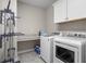 Functional laundry room featuring modern washer, dryer, ample counter space, and storage at 16412 Good Hearth Blvd, Clermont, FL 34711
