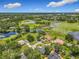 A scenic aerial view showcasing a neighborhood near a tranquil lake surrounded by lush landscapes and various styles of homes at 1850 Lakeshore Cir, Longwood, FL 32750