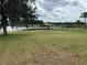 Grassy backyard with lake view and a black fence. A great space for entertaining, activities, and enjoying nature at 23717 Milford Dr, Eustis, FL 32736
