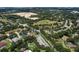 An aerial view of a residential neighborhood showcasing well-kept homes, mature trees, and lush greenery at 2426 Breezy Meadow Rd, Apopka, FL 32712