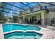 Beautiful screened-in pool area featuring a pool, brick paver deck, and covered patio with outdoor furniture at 2669 Manesty Ln, Kissimmee, FL 34747