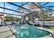 Backyard swimming pool under screened enclosure, features a fountain and outdoor seating area at 2919 Foraker Way, Kissimmee, FL 34758