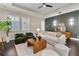 Bright living room with dark wood floors, stylish furnishings, and large windows with plantation shutters at 4310 Ethan Lane Ln, Orlando, FL 32814