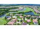 Expansive aerial view of a residential area featuring a golf course and tranquil waterways at 10630 Mobberley Cir, Orlando, FL 32832