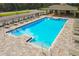 An aerial view of a community pool with lounge chairs, tables and a covered picnic area at 2245 Lake Preserve Cir, New Smyrna Beach, FL 32168