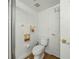 Clean bathroom with updated fixtures, decorative towels, and convenient wall-mounted towel rack at 426 Bouchelle Dr # 202, New Smyrna Beach, FL 32169