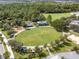 Aerial view of the community park featuring a playground, covered picnic areas, and sports fields at 5263 Beach River Road, Windermere, FL 34786