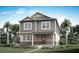 Charming two-story home with a brick foundation, gray siding, red door, and tropical landscaping at 532 Green Tracker Ave, Clermont, FL 34715