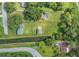 Birds-eye view of home with a defined property line showcasing the outbuilding, expansive lawn and the lake at 5521 Makoma Dr, Orlando, FL 32839