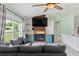 Spacious living room with a fireplace and large windows at 705 Ibis Ave, Deltona, FL 32738
