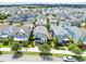 Residential neighborhood with a mix of home styles, street trees, and a lake in the distance at 8290 Nemours Pkwy, Orlando, FL 32827
