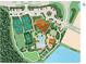 Aerial view of community amenities including a resort style pool, pickleball and tennis courts, venue, event lawn and bahama bar at 4335 Curacao Pl, Kissimmee, FL 34758