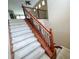 Carpeted staircase with a wood and wrought iron banister at 506 Terrace Spring Dr, Orlando, FL 32828