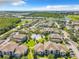 An aerial view of the community with swimming pool, green spaces, surrounding buildings, and a blue sky at 6524 Swissco Dr # 1012, Orlando, FL 32822