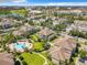 An aerial view of the community with swimming pool, green spaces, surrounding buildings, and a blue sky at 6524 Swissco Dr # 1012, Orlando, FL 32822