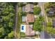 Aerial view of a neighborhood with lush trees and swimming pools in backyards at 1017 Gould Pl, Oviedo, FL 32765