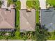 Overhead view of a home with a screened enclosure, mature landscaping, and well-maintained lawns, in a peaceful residential area at 1254 Spartanburg Way, The Villages, FL 32162