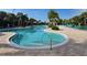 Lagoon-style pool featuring palm trees, blue lounge chairs, and nearby covered cabanas at 15500 Fountain Cove Ct, Winter Garden, FL 34787