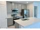 Modern kitchen with stainless steel appliances, gray cabinets, and a central island with a sink at 2739 San Marco Way, Winter Haven, FL 33884