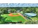 Aerial view of a baseball field, tennis courts, and green foliage at 501 Richmond St, Orlando, FL 32806