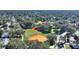 Scenic aerial view of baseball field and surroundings with lush trees and houses at 501 Richmond St, Orlando, FL 32806