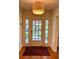Inviting entryway with a striking light fixture, glass-paneled door, sidelights, and a decorative rug at 501 Richmond St, Orlando, FL 32806