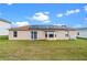 Large backyard with solar panels and sliding door access, perfect for outdoor relaxation and entertainment at 135 Inconnu Ct, Kissimmee, FL 34759